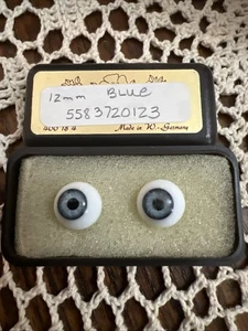 Glasaugen Blue Glass Eyes in Box W. Germany Reborn Doll Supplies, 12 mm - Picture 1 of 7