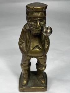 Vintage Messing Fischer Kapitän mit Pfeife Maritim Figur mit einem Bierbauch 3,5" - Bild 1 von 9