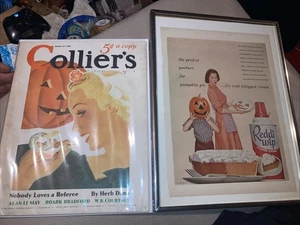 1936 OCT 31 COLLIER'S MAGAZINE 1936 HALLOWEEN+12x16 Metal Frame W/Halloween Ad - Picture 1 of 8