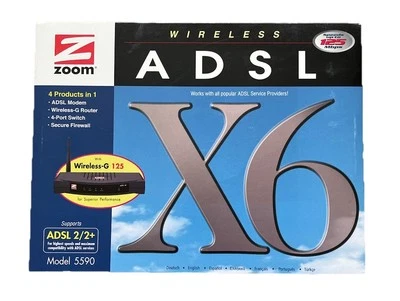 ZOOM X6 WIRELESS 4 PRODUTOS EM 1 MODEM ADSL ROTEADOR WIRELESS-G 2/2+ 125MBPS NOVO - Imagem 1 de 4