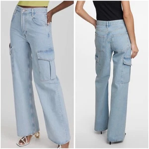 Pantalones de mezclilla cargo Agolde para mujer talla 30 Minka pierna ancha lavado ligero tiro alto calce relajado - Imagen 1 de 19