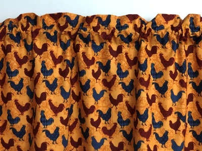 Gallo Granja Cenefa Azul Rojo Pollo Naranja Cocina Ventana Cortina Decoración Foto 1 de 4