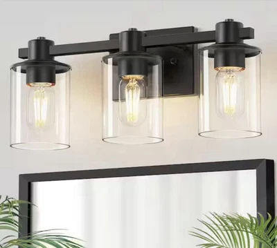 "Tocador de baño de 20"" con 3 lámparas negro mate pantalla de vidrio moderno" Foto 1 de 4