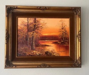 Vintage G.Whitman Original Oil Painting Sunset Forest Landscape Framed 23”x19” - Picture 1 of 16