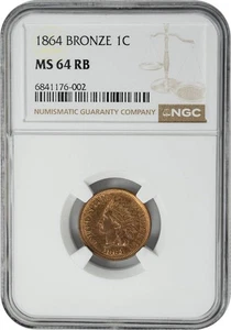 1864 Indian Head Cent 1c MS64RB NGC 950190-4 - Picture 1 of 5