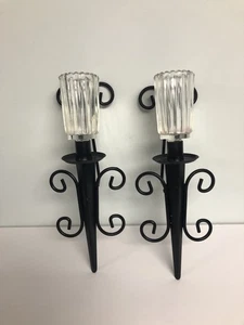 Wandkerzenleuchter Windlicht Vintage schwarz Schmiedeeisen rustikal Deko - Bild 1 von 9