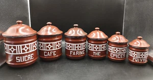 Vintage 6er Set braune französische Emaille Nestkanister - Bild 1 von 8