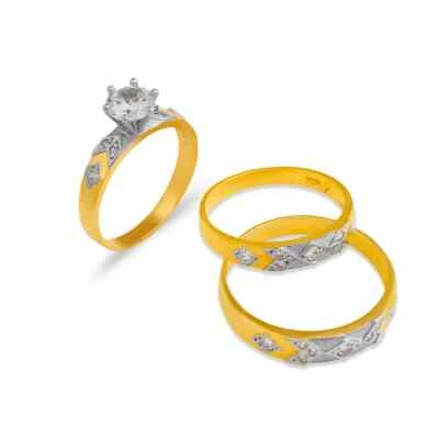 NEW 14K TWO TONE GOLD WEDDING TRIO RING SET  - Image 1 of 2