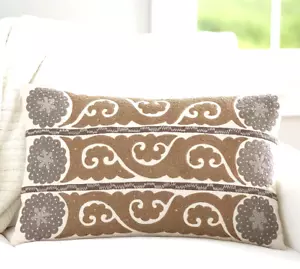 Pottery Barn Wilhelmina Suzani Embroidered Lumbar Pillow Cover & Insert Gray Tan - Picture 1 of 9