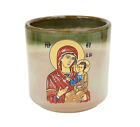 3 3/8" Greek Orthodox Ceramic Candle Cup Vigil Oil Lamp Glazed Virgin Mary Icon