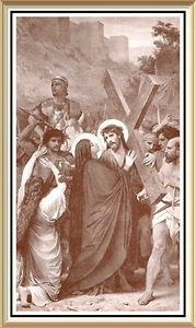 Religious Art Print - Mary Magdalene Helps JESUS CHRIST WITH CROSS Via Dolorosa - Picture 1 of 1