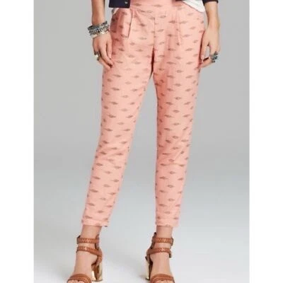 Pantalón Recortado Free People Fácil Plisado Mezcla Lino, Melocotón Brillo Dorado - Talla S Foto 1 de 4