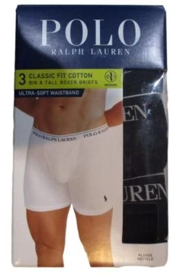 3 RALPH LAUREN POLO SIZES 3XL 4XL 5XL 6XL BLACK GRAY BLUE COTTON BOXER BRIEFS - Image 1 of 4
