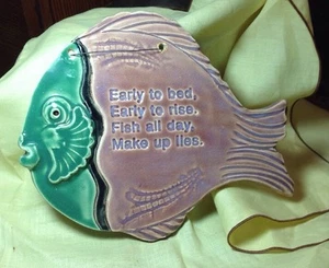 Ceramic Fish Plaque Humorous Gift For Fisherman; Artist Pottery Glazed Pottery - Picture 1 of 4