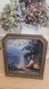 Vintage Framed Frank Robert Harper Minnehaha Print Moonlight Girl Indian Maiden - Picture 1 of 8