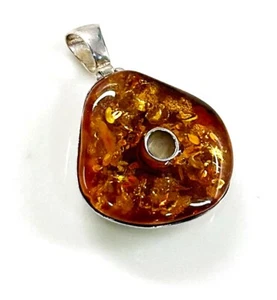925 Solid Sterling Silver Cognac Baltic Amber Designer Large Beautiful Pendant - Picture 1 of 3