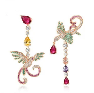 European Style Phoenix Amethyst Peridot Garnet Citrine Gems Silver Stud Earrings - Picture 1 of 6