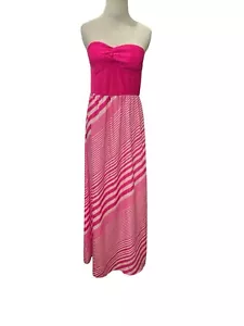 Maxi Vestido Marca "It's" Rosa y Blanco Sin Tirantes Para Mujer Sin Forro Fluido Divertido L - Imagen 1 de 7