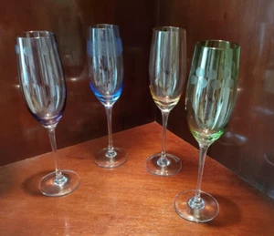 BOHEMIAN CRYSTAL ELEGANT STEMMED & CUT CHAMPAGNE FLUTES- SET OF (4) COLORS - Picture 1 of 14
