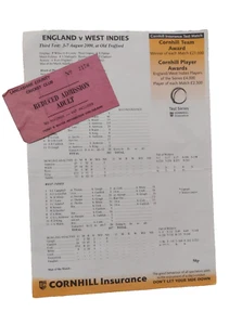 2000 Cricket Scorecard England v West Indies, 3rd to 7th August with Ticket - Picture 1 of 10
