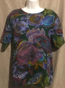 Vintage Campus Casuals  of California Exotic Fish Print Lightweight Blouse - Picture 1 of 10