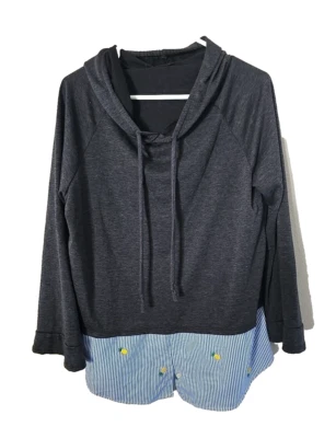 Sudadera con capucha pulóver manga larga de felpa francesa en capas negra para mujer talla XL Foto 1 de 4