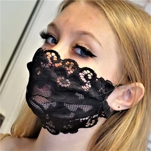 BLACK LACE MASK PARTY Dressy With Adjustable Ear Straps Holiday Gift For Women - Picture 1 of 5