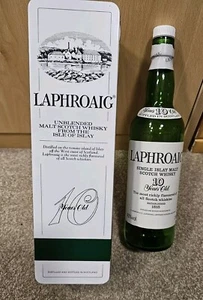 RARE Laphroaig Pre Royal Warrant Whisky Empty Bottle And Metal Box - Picture 1 of 5