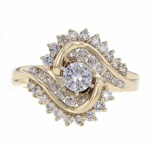 Anello da sposa cocktail oro giallo 14 kt 0,85 ct-0,35 ctw taglio tondo diamante centrale misura 7 - Foto 1 di 4