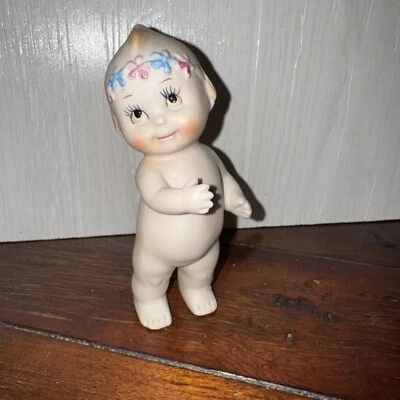 "Muñeca Kewpie vintage de cerámica bisque Shackman con diadema de flores 5""" Foto 1 de 4