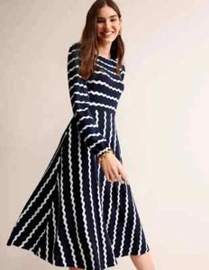 Boden 10L Camille Jersey Midi Dress- French Navy Chevron-Q18 - Picture 1 of 7