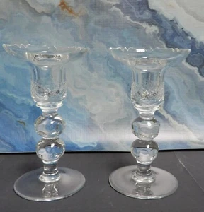 Vintage Pair of Clear Glass Decorative Candle Stick Holders - Picture 1 of 5