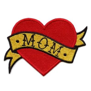 Mom Heart Tattoo Embroidered Iron On Patch - Picture 1 of 2