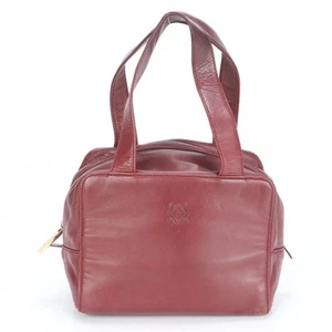 LOEWE Hand Bag Tote Purse Anagram Leather Wine Red Authentic Women's Used - Picture 1 of 13
