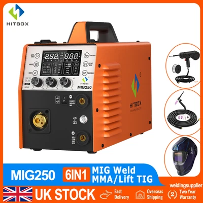 HITBOX 6in1 MIG Aluminium Welder 250Amp Gas NoGas MIG/TIG/MMA/Spool Gun Machine - Image 1 of 4
