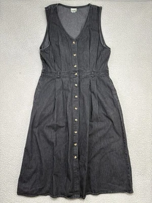 Vtg LL Bean Denim Button Front Jumper Dress Plus Size 20 Petite Grey USA Made - Image 1 of 4