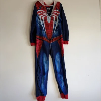 Marvel Spider Man One Piece Pajamas Boys Sz 10 Hood Zipper Graphic Superhero - Image 1 of 4
