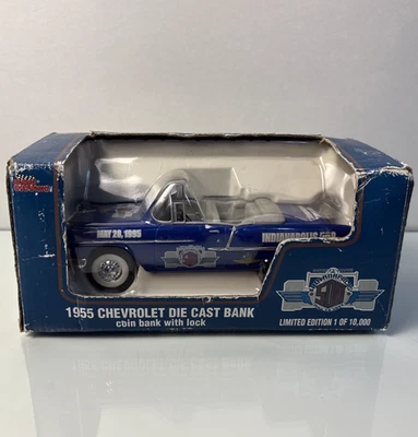 1955 Chevrolet Indianapolis 500 Die Cast Car Bank Blue Limited Ed w/ Key & Box - Image 1 of 4