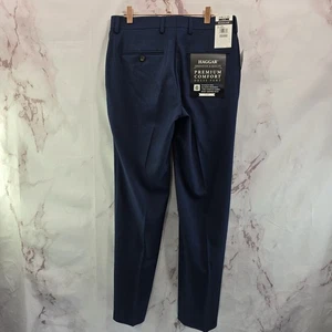 Haggar Pants Mens 30 X 30 Blue Straight Slim Wrinkle Free Iron Stretch Slacks - Picture 1 of 10