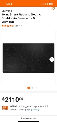 Cooktop elétrico GE JP3036DLBB superfície lisa radiante 5 elementos preto 36" - Imagem 1 de 4