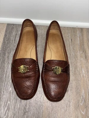 Ralph Lauren Mocasines de Cuero para Mujer Talla 10B Marrón Carley Zapatos para Conducir Logo Dorado Foto 1 de 4