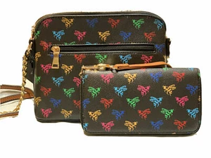  Dome Crossbody Bag Shoulder Bag Bee Printed With Organizer wallet 2 in 1 - Picture 1 of 11