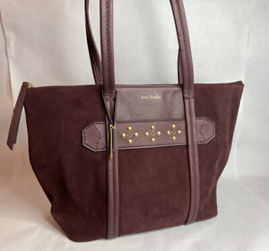 Vera Bradley Mallory Tote Plum Purple Leather Suede Handbag Purse Bag Headphone