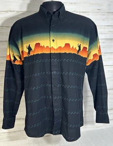Camicia Roper vintage uomo taglia Grande CAVALLO NERO STAMPA TRAMONTO cowboy western con bottoni - Foto 1 di 11