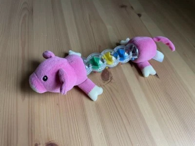 Vtg Munchkin Plush Pig Rainstick Ball Maze Pink Rainbow Rattle Baby Toy - Image 1 of 3