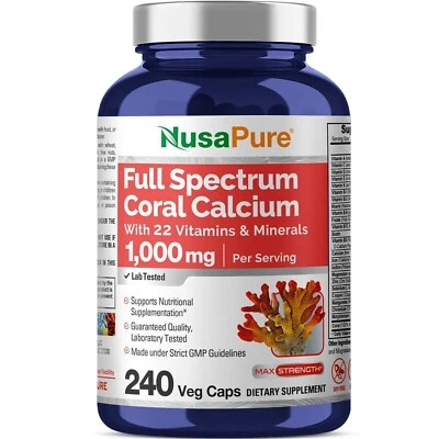 NusaPure Coral Calcio 1000 mg - 240 Cápsulas (Sin OGM y Sin Soja) Foto 1 de 4