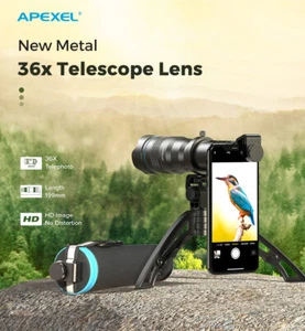 Teléfono inteligente APEXEL HD 36X zoom lente teleobjetivo telescopio monocular con trípode - Imagen 1 de 17