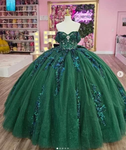 Army Green Quinceanera Dresses With Bow Glitter Sweet 15 16 Prom Party Ball Gown - Picture 1 of 9