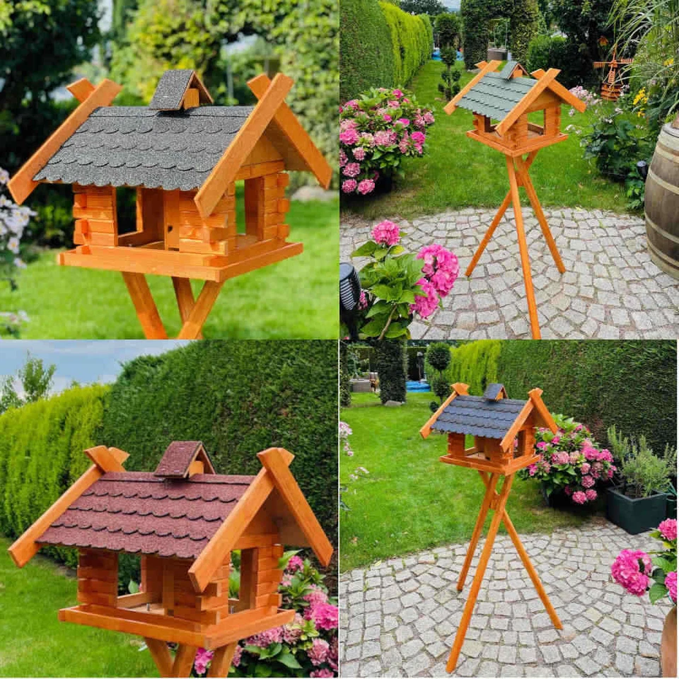 DARLUX Rechteckiges XL Holzvogelhaus Vogel Futterhaus Blau/ Grün/ Rot/ Schwarz - Bild 1 von 1