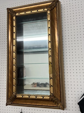Horchow Italy 21” W 37” Tall Gold Vitrine Mirrored Wall Display Curio Cabinet Cover